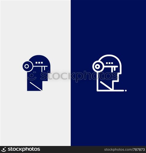Brain, Key, Lock, Mind, Unlock Line and Glyph Solid icon Blue banner Line and Glyph Solid icon Blue banner