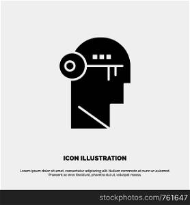 Brain, Key, Lock, Mind, Unlock solid Glyph Icon vector