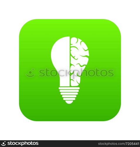 Brain lamp icon digital green for any design isolated on white vector illustration. Brain lamp icon digital green