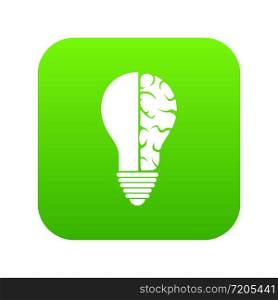 Brain lamp icon digital green for any design isolated on white vector illustration. Brain lamp icon digital green