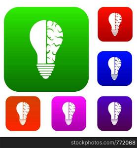 Brain lamp set icon color in flat style isolated on white. Collection sings vector illustration. Brain lamp set color collection