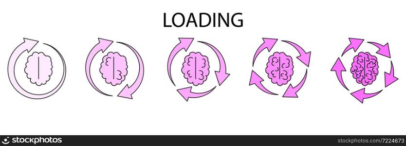 Brain loading icon. Arrow sign. Pink symbols. Creative idea. Cartoon art design. Vector illustration. Stock image. EPS 10.. Brain loading icon. Arrow sign. Pink symbols. Creative idea. Cartoon art design. Vector illustration. Stock image.