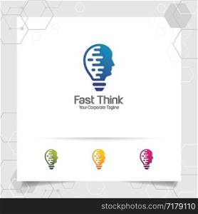 Brain logo bulb design concept of head vector and lamp icon. Smart idea logo used for studio and professional.