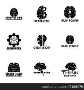 Brain logo set. Simple set of 9 brain vector logo for web design on white background. Brain logo set, simple style
