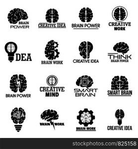 Brain logo set. Simple set of brain vector logo for web design on white background. Brain logo set, simple style