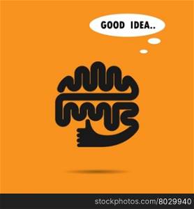 Brain logo silhouette design vector template.The best idea logo.Good idea logo.Brain and hand logo.Think idea concept.Education and business logotype concept.Vector logo design template
