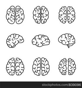 Brain mind icon set. Outline set of brain mind vector icons for web design isolated on white background. Brain mind icon set, outline style