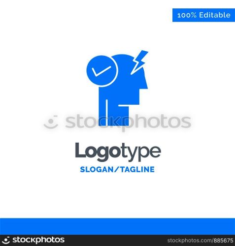 Brain, Mind, Power, Power Mode, Activate Blue Solid Logo Template. Place for Tagline