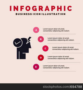 Brain, Mind, Power, Power Mode, Activate Solid Icon Infographics 5 Steps Presentation Background