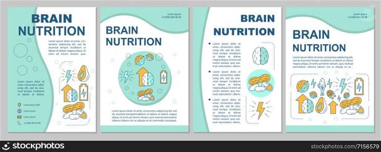 Brain nutrition brochure template. Nuts, healthy food. Flyer, booklet, leaflet print, cover design with linear illustrations. Vector page layouts for magazines, annual reports, advertising posters