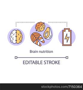 Brain nutrition concept icon. Keto diet idea thin line illustration. Ketogenic food. Dietary snacks. Different nuts. Energy source. Vector isolated outline drawing. Editable stroke