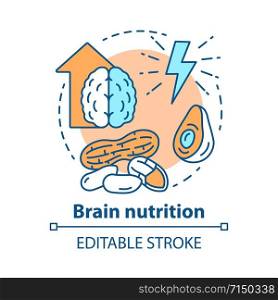 Brain nutrition concept icon. Keto diet idea thin line illustration. Ketogenic food. Healthy meal. Different nuts. Energy resource. Vector isolated outline drawing. Editable stroke