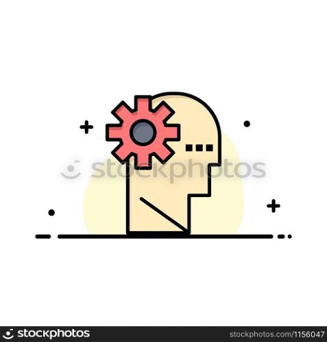 Brain, Process, Learning, Mind Business Flat Line Filled Icon Vector Banner Template