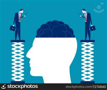 Brain research, Business team closer inspection and testing brain. Concept business vector illustration, Flat cartoon style,