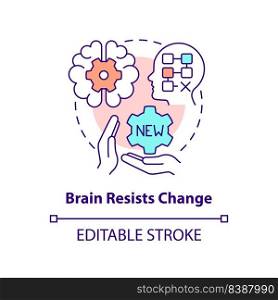 Brain resists change concept icon. Avoid transformation. Resisting changes reason abstract idea thin line illustration. Isolated outline drawing. Editable stroke. Arial, Myriad Pro-Bold fonts used. Brain resists change concept icon