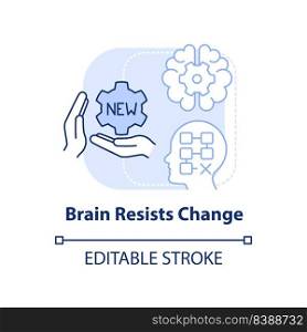 Brain resists change light blue concept icon. Avoid transformation. Resisting changes abstract idea thin line illustration. Isolated outline drawing. Editable stroke. Arial, Myriad Pro-Bold fonts used. Brain resists change light blue concept icon
