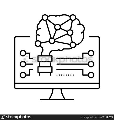 brain robot line icon vector. brain robot sign. isolated contour symbol black illustration. brain robot line icon vector illustration