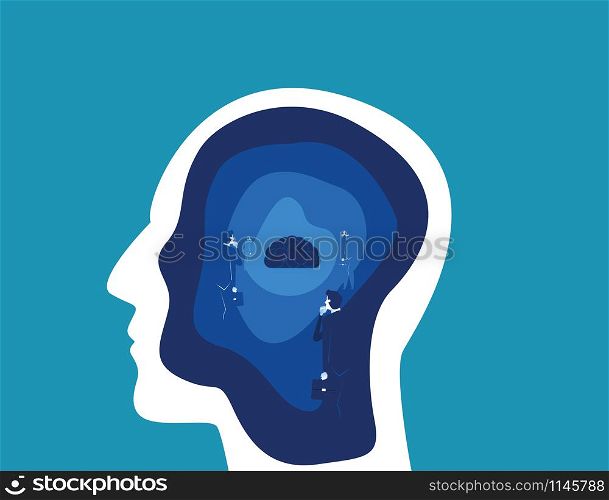 Brain searching with head. Concept business vector illustration. Flat design illustration.