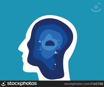 Brain searching with head. Concept business vector illustration. Flat design illustration.