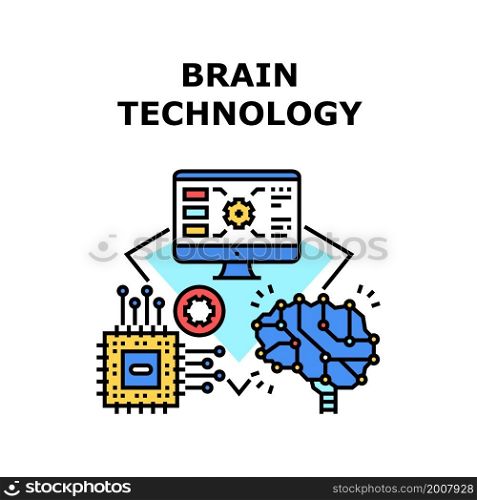 Brain technology artificial. data human. digital head. science technology. future network brain technology vector concept color illustration. Brain technology icon vector illustration