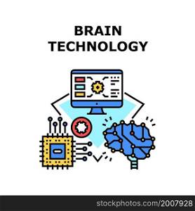 Brain technology artificial. data human. digital head. science technology. future network brain technology vector concept color illustration. Brain technology icon vector illustration