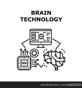 Brain technology artificial. data human. digital head. science technology. future network brain technology vector concept black illustration. Brain technology icon vector illustration