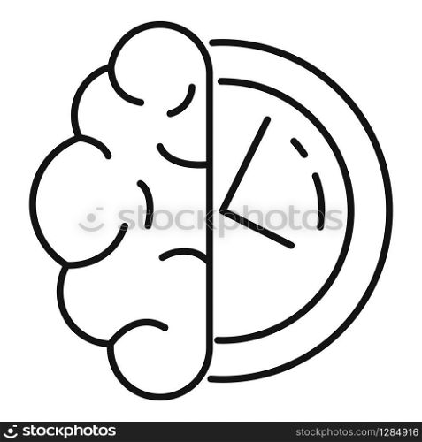 Brain think time icon. Outline brain think time vector icon for web design isolated on white background. Brain think time icon, outline style