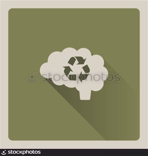Brain thinking in recycled illustration on green background with shade