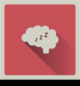 Brain thinking in sleep illustration on red background with shade