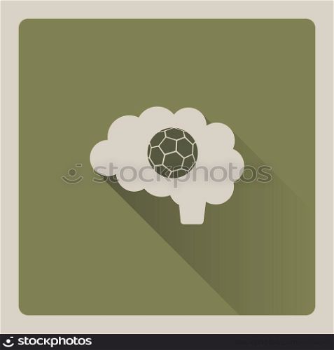 Brain thinking in the football illustration on green background with shade