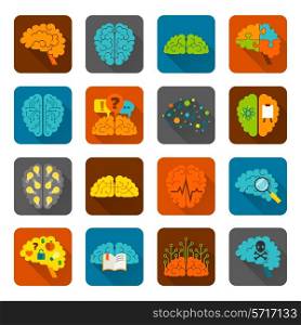 Brain thinking strategy brainstorming intelligence and creativity icons flat set isolated vector illustration
