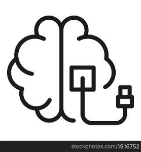 Brain usb icon outline vector. Cable idea. Human mind. Brain usb icon outline vector. Cable idea