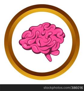 Brain vector icon in golden circle, cartoon style isolated on white background. Brain vector icon