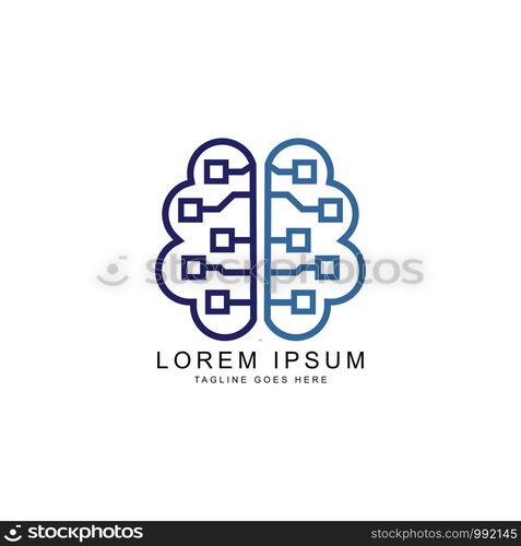 brain with a line connecting to circle logo template