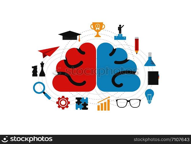 brain with icon, thinking concept, isolated on white background