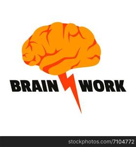 Brain work logo. Flat illustration of brain work vector logo for web design. Brain work logo, flat style
