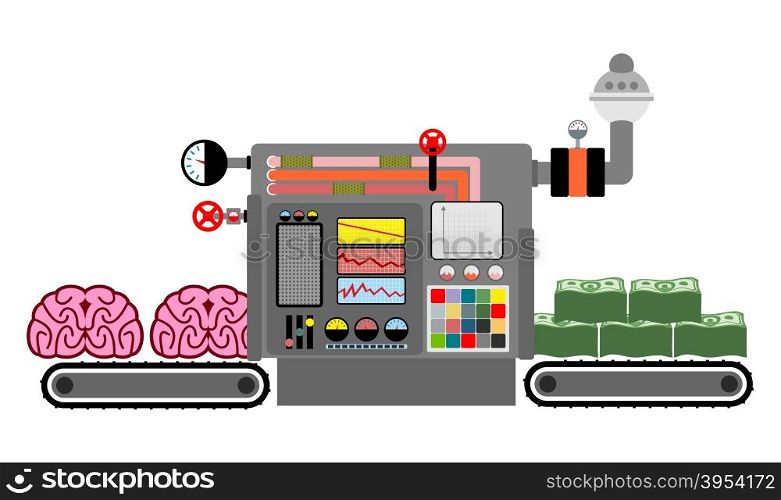 brains and money. Production of money from intelligence. Technological process of production of cash from mind, brain. Brain bring dollars. Machine for production of money. Control Panel. Ideas are transformed into money. Factory for ideas&#xA;
