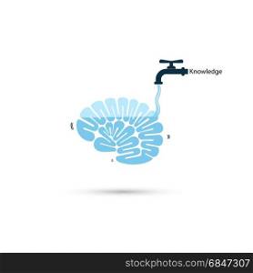 Brains icon and water tap symbol with Knowledge filling concept.. Brains icon and water tap symbol with Knowledge filling concept.Thinking process brain and quick learning concept.Vector illustration.