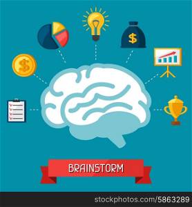 Brainstorm business and finance concept flat illustration. Brainstorm business and finance concept flat illustration.
