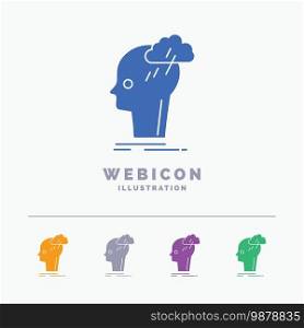 Brainstorm, creative, head, idea, thinking 5 Color Glyph Web Icon Template isolated on white. Vector illustration. Vector EPS10 Abstract Template background