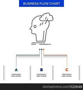 Brainstorm, creative, head, idea, thinking Business Flow Chart Design with 3 Steps. Line Icon For Presentation Background Template Place for text. Vector EPS10 Abstract Template background