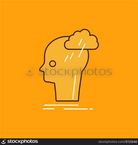 Brainstorm, creative, head, idea, thinking Flat Line Filled Icon. Beautiful Logo button over yellow background for UI and UX, website or mobile application. Vector EPS10 Abstract Template background