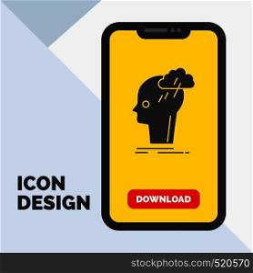 Brainstorm, creative, head, idea, thinking Glyph Icon in Mobile for Download Page. Yellow Background. Vector EPS10 Abstract Template background