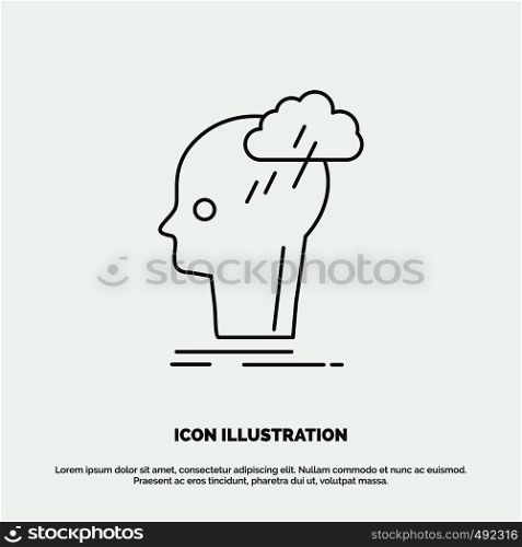 Brainstorm, creative, head, idea, thinking Icon. Line vector gray symbol for UI and UX, website or mobile application. Vector EPS10 Abstract Template background