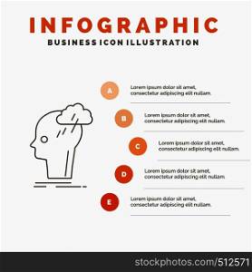 Brainstorm, creative, head, idea, thinking Infographics Template for Website and Presentation. Line Gray icon with Orange infographic style vector illustration. Vector EPS10 Abstract Template background