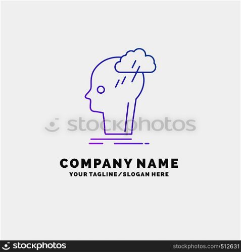 Brainstorm, creative, head, idea, thinking Purple Business Logo Template. Place for Tagline. Vector EPS10 Abstract Template background