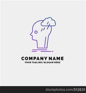 Brainstorm, creative, head, idea, thinking Purple Business Logo Template. Place for Tagline. Vector EPS10 Abstract Template background