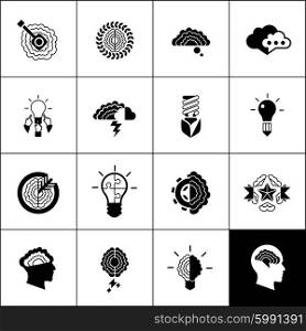 Brainstorm creativity planning and productivity icons black set isolated vector illustration. Brainstorm Icons Black