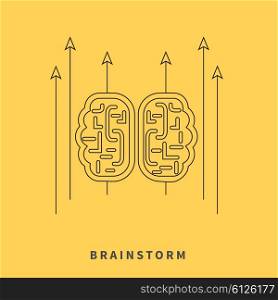 Brainstorm design concept. Brainstorm and brain, idea thinking, mind map, creative innovation, brain icon, brain power, business brainstorming, strategy brainstorm, process brainstorm thin line