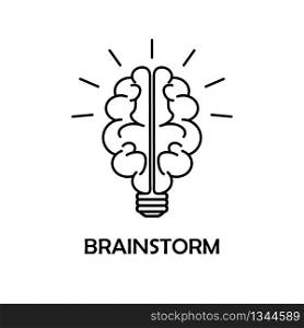 Brainstorm line icon on isolated background. Creativity and thinking concept. Brain light - best idea and genious solution. Logo Template of memory and intellect. Imagination is power succes. Vector. Brainstorm line icon on isolated background. Creativity and thinking concept. Brain light - best idea and genious solution. Logo Template of memory and intellect. Imagination is power succes. Vector.